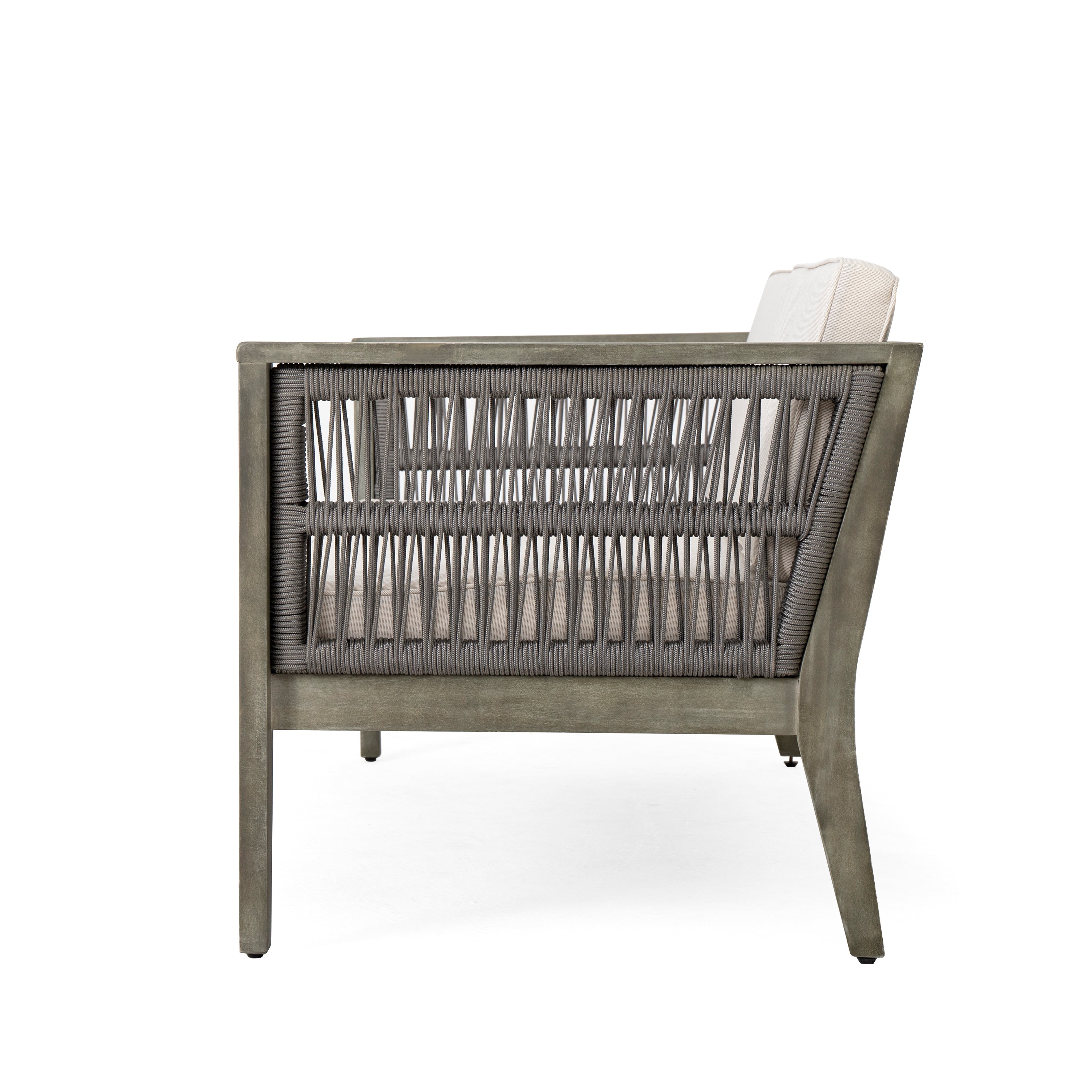 4-Pieces Acacia Wood Patio Furniture Set, Outdoor Furniture with Coffee Table, Patio Conversation Set Deep Seating with Soft Cushion, Porch Chairs for Garden, Backyard Porch Balcony, Grey & Beige