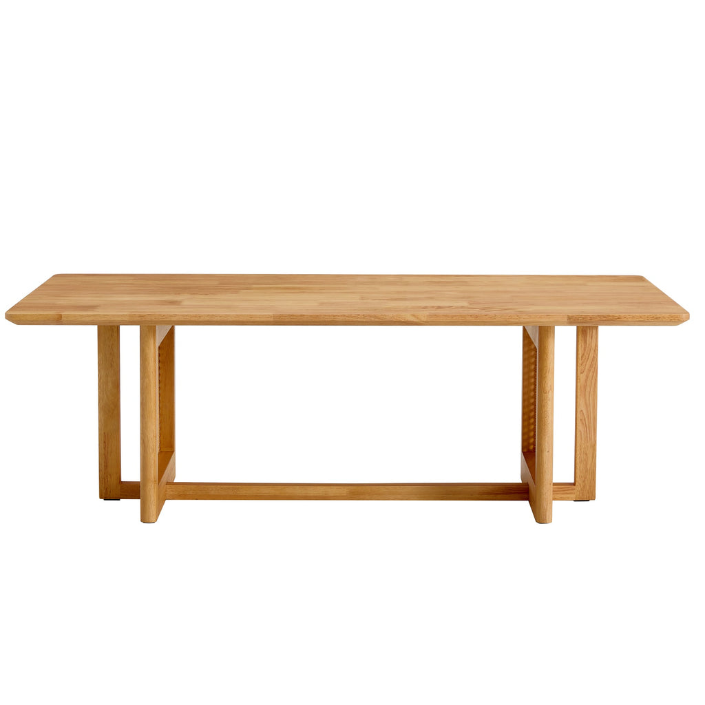 Natural rubber wood and solid wood coffee table  Modern minimalist rattan weaving design, living room balcony, multifunctional small-sized furniture