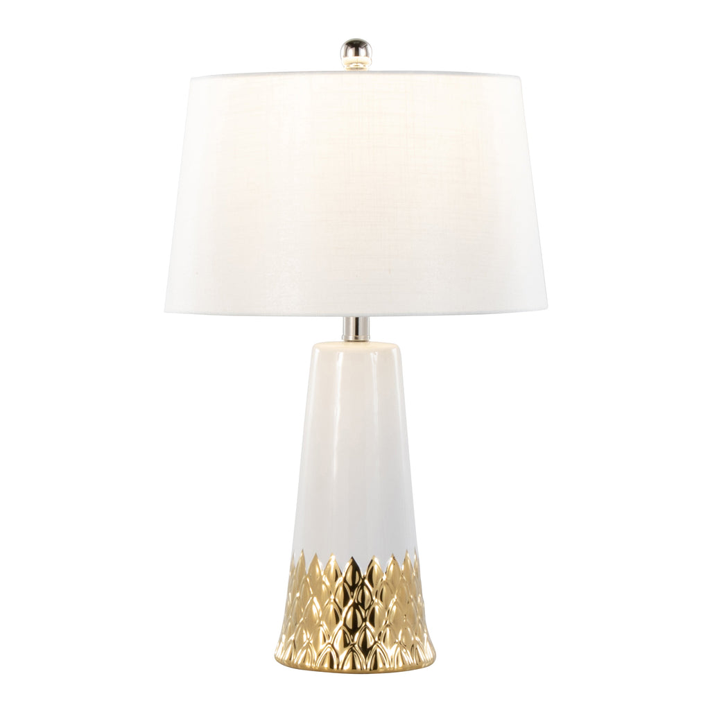 Penelope 22' Contemporary Ceramic Table Lamp with White & Gold Ceramic Body and White Shade by LumiSource