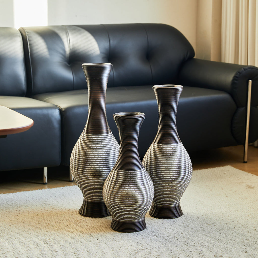 Desktop Vase, Brown Decorative Floor Vase, Classic and Neat Floor Vase, High Independent Flower Stand, Artificial Vine Vase, PVC Floor Vase, Home Decoration Flower Stand Set of 3 pieces