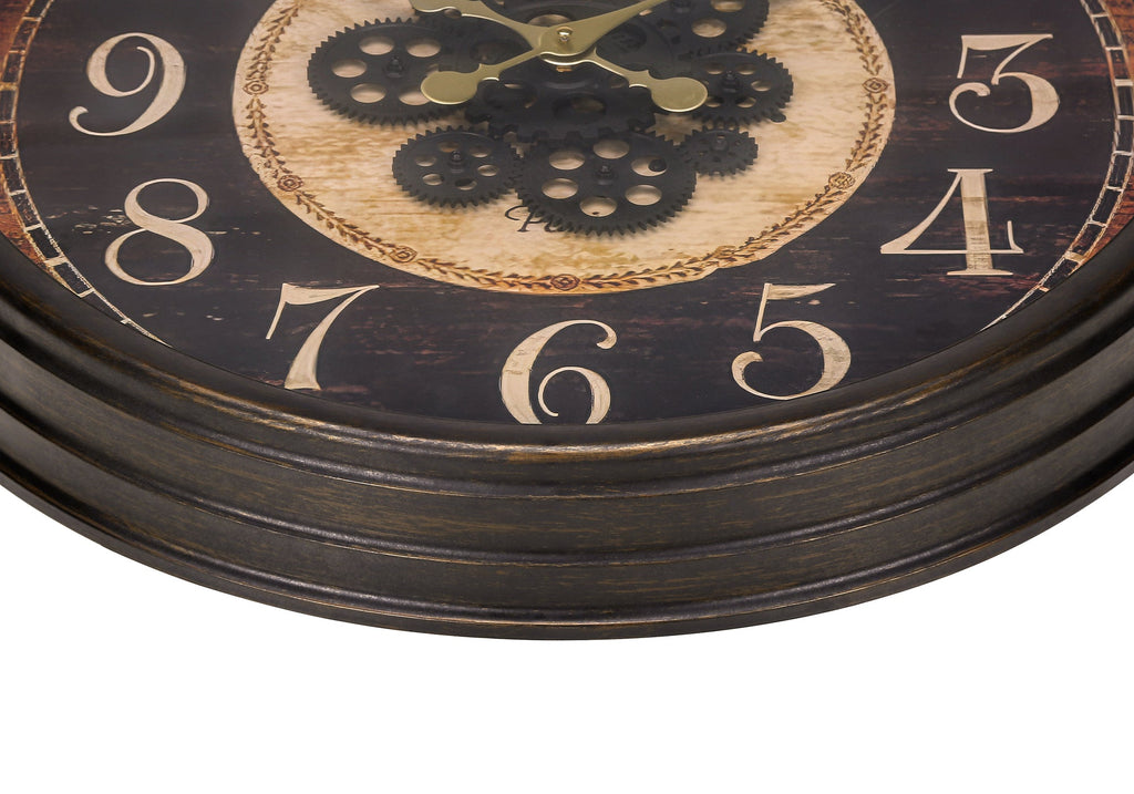 Clocks, 24' Round, Gear Mechanism, Wall Clock, Brown, Traditional