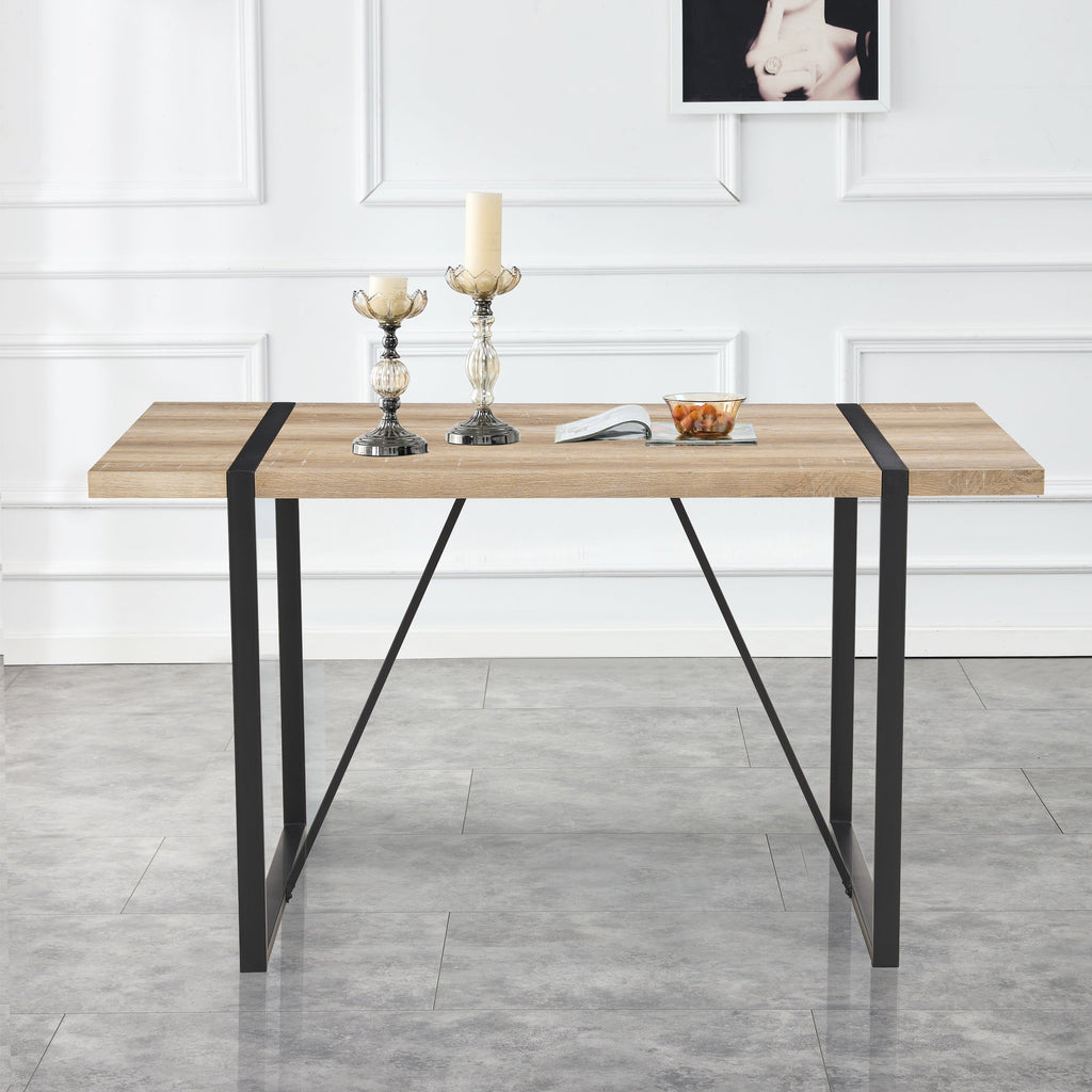 Rustic Industrial Rectangular Wood Dining Table For 4-6 Person, With 1.5' Thick Engineered Wood color Tabletop and Black Metal Legs,Desk For Kitchen Dining Living Room, 55.1' x 31.4'x 29.9'1529W115172