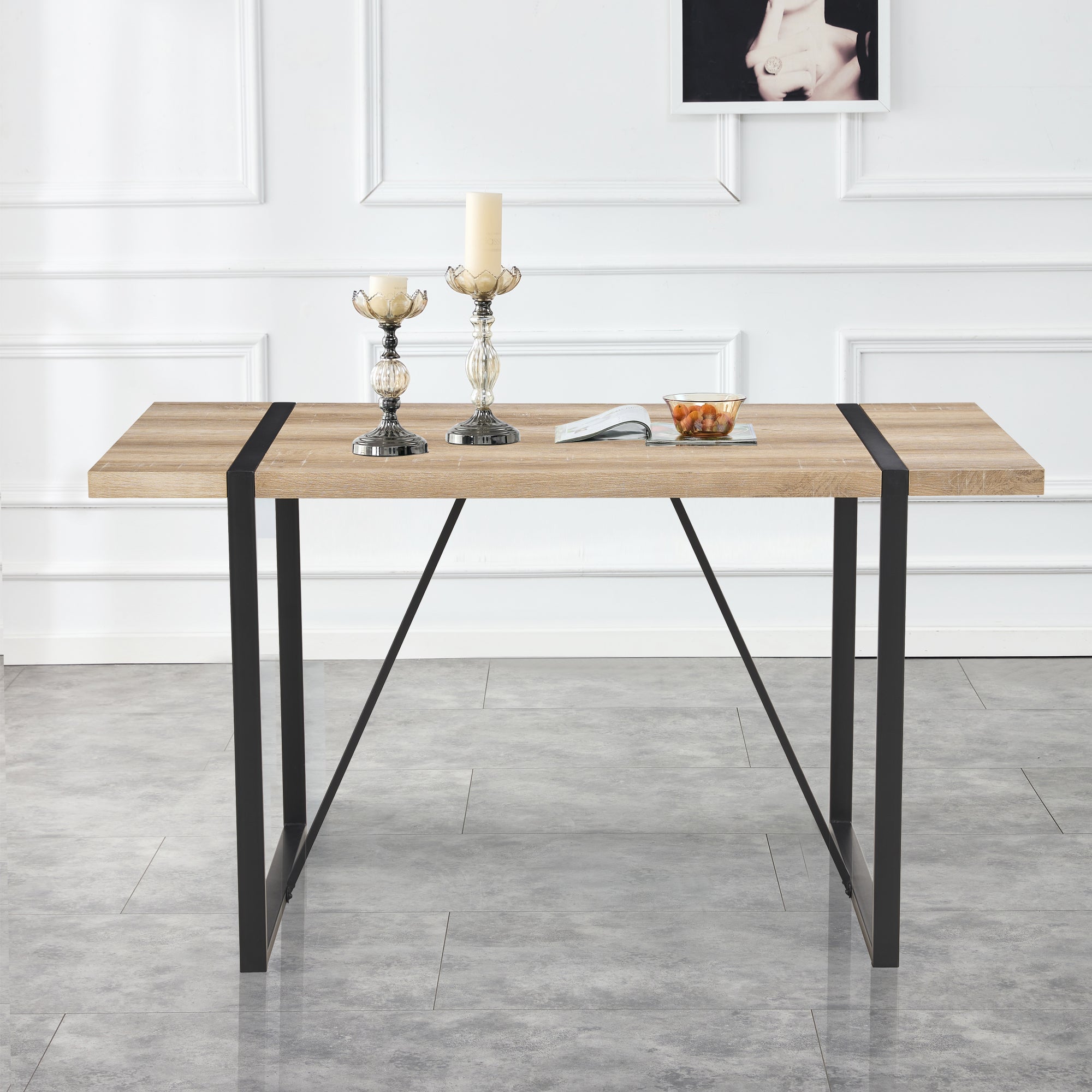 Rustic Industrial Rectangular Wood Dining Table For 4-6 Person, With 1.5' Thick Engineered Wood color Tabletop and Black Metal Legs,Desk For Kitchen Dining Living Room, 55.1' x 31.4'x 29.9'1529W115172