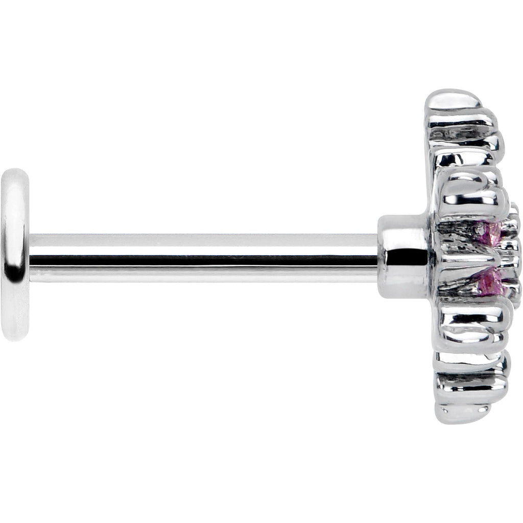 16G 5/16 Pink CZ Gem Glam Snowflake Labret Monroe Tragus