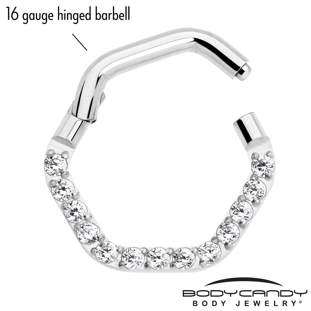 16G 5/16 Clear CZ Gem Hexagon Shape Hinged Segment Ring