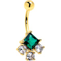 Green Clear CZ Gem Gold Tone Rhombus Riot Belly Ring