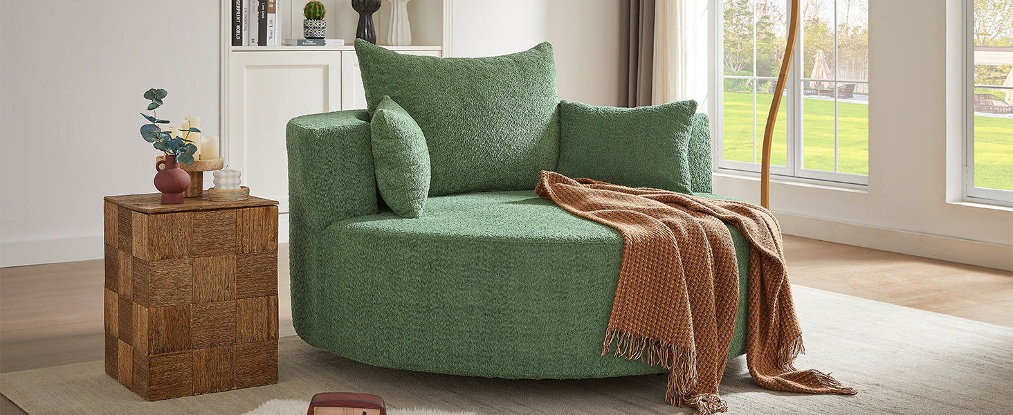 Modern 360° Swivel Accent Barrel Chair with Removable Pillows in Green Chenille for Living Room and Office