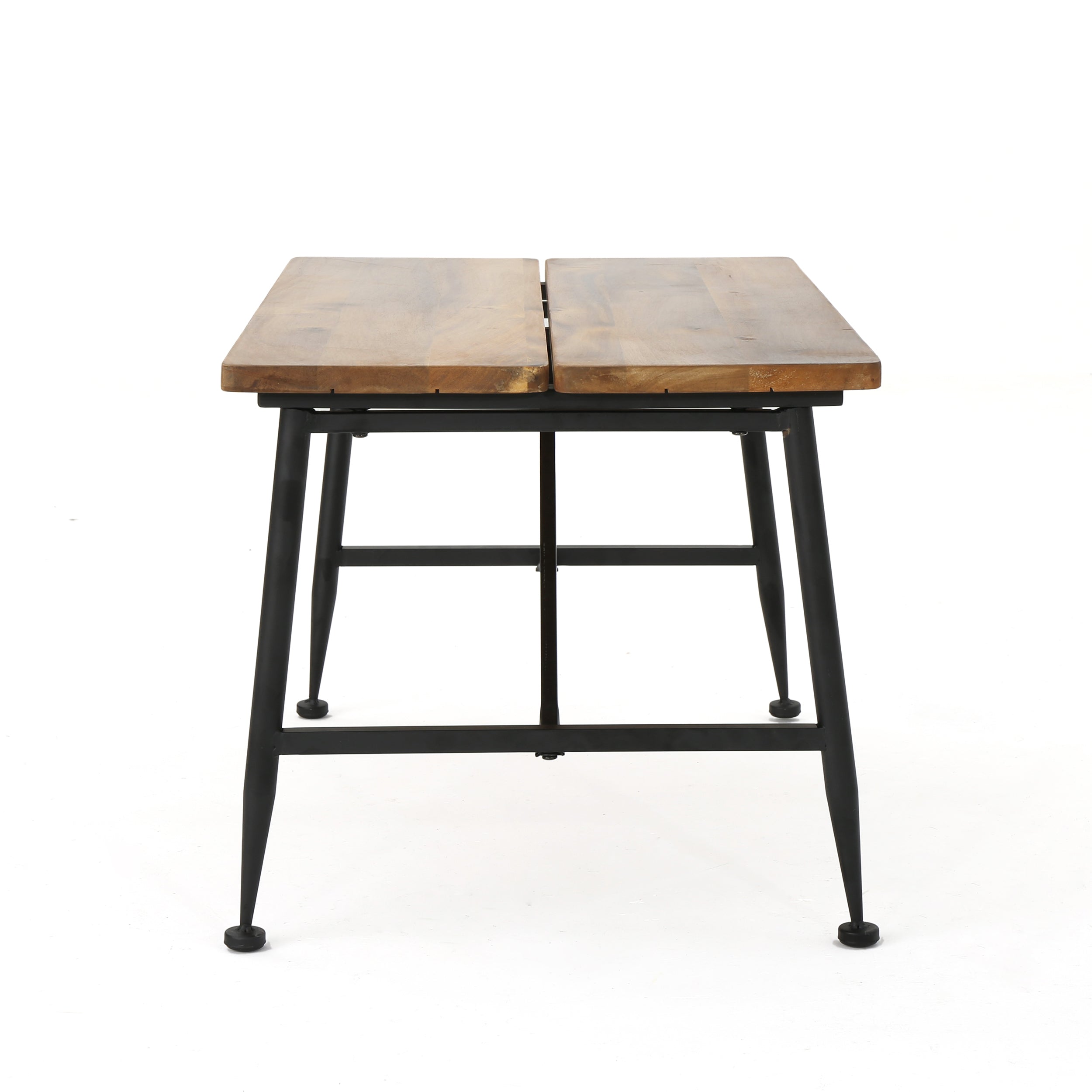 Rectangle Outdoor Coffee Table with Angled Tubular Legs and Wood Top, Black