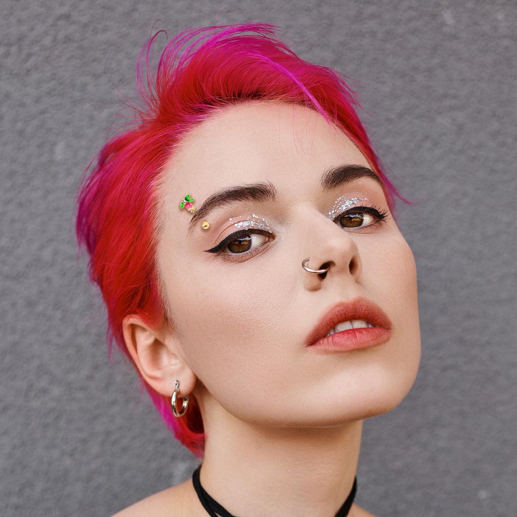 16G 5/16 Clear CZ Gem Gold Tone Bell Flower Curved Eyebrow Ring