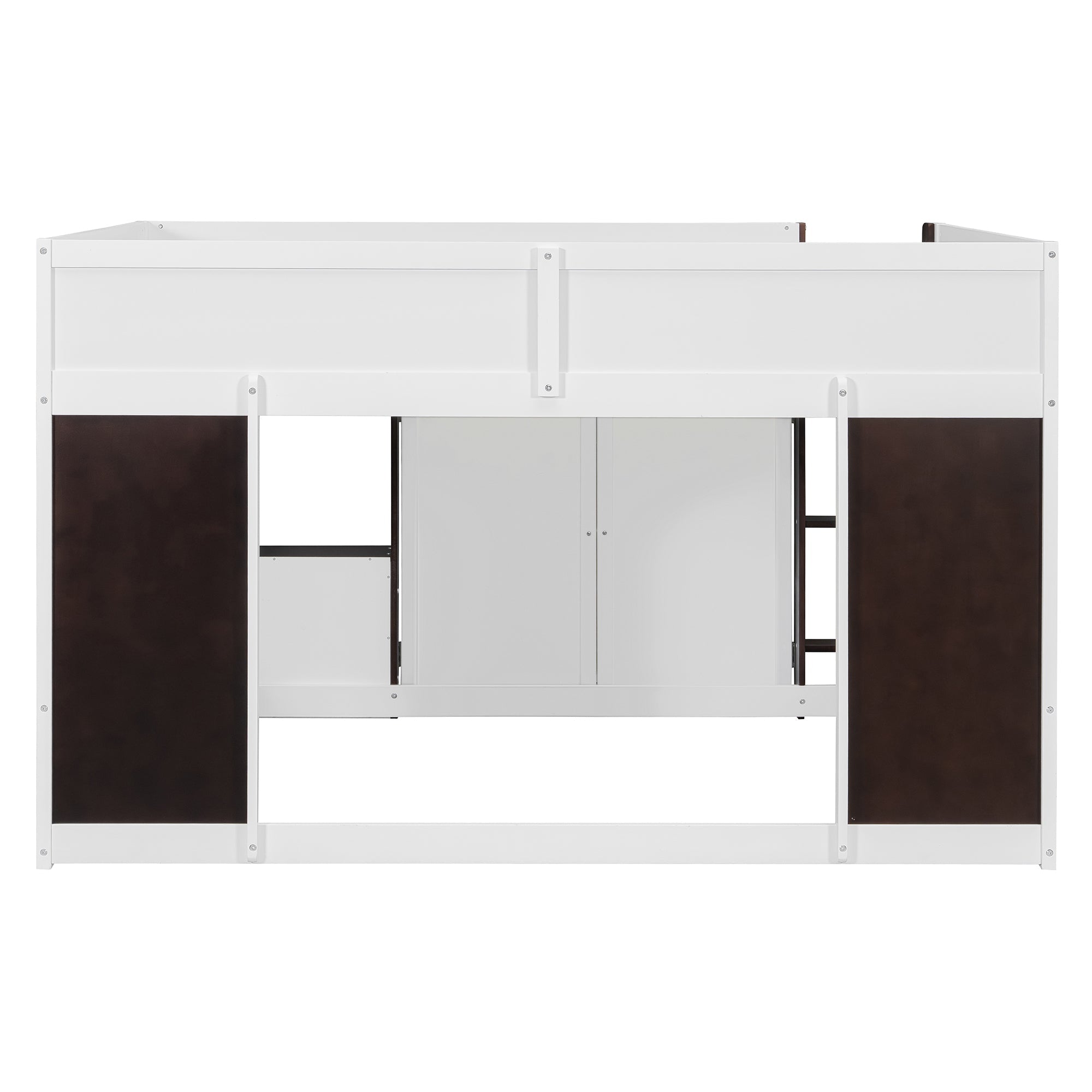 Full Loft House Bed with Playhouse & Storage, Modern Wood Cabin Bed for Kids/Teens, White+Espresso