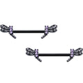 14G 9/16 Purple CZ Gem Black Night Dragonfly Barbell Nipple Ring Set