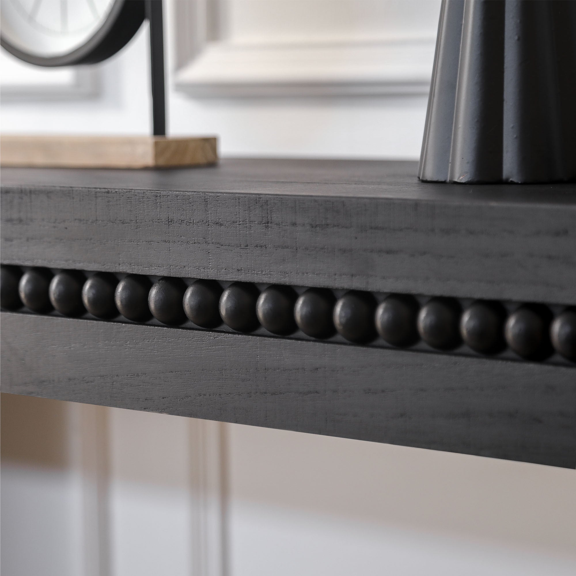 64in Modern Black Wood Console Table – Elegant Entryway Table with Decorative Beaded Trim