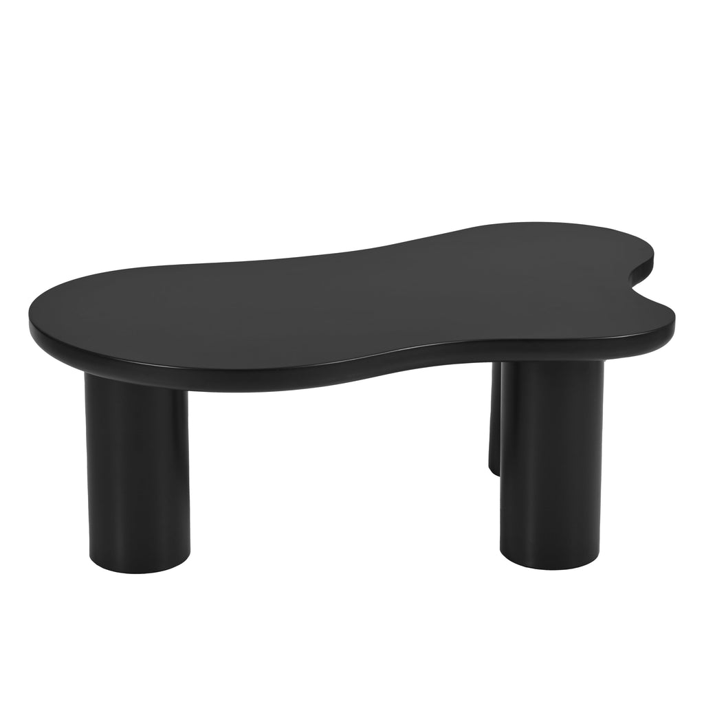 ON-TREND 44'' x 25.9'' Easy Assembly Cloud Coffee Table with 1.5'' Thick Tabletop, Cream Style Irregular End Table with 3 Sturdy Legs, Sleek Center Table with Round Edge for Living Room, Black
