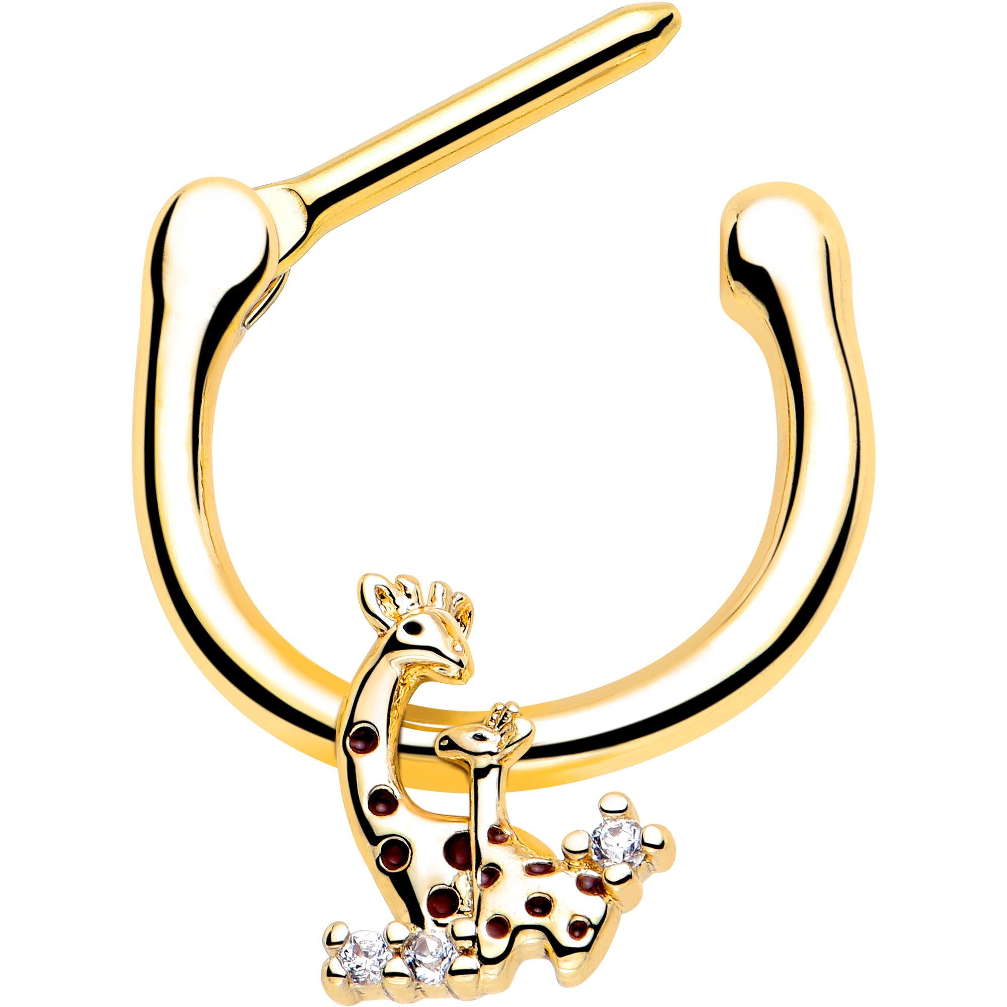 16G 5/16 Clear CZ Gem Gold Tone Mom Baby Giraffe Cartilage Clicker