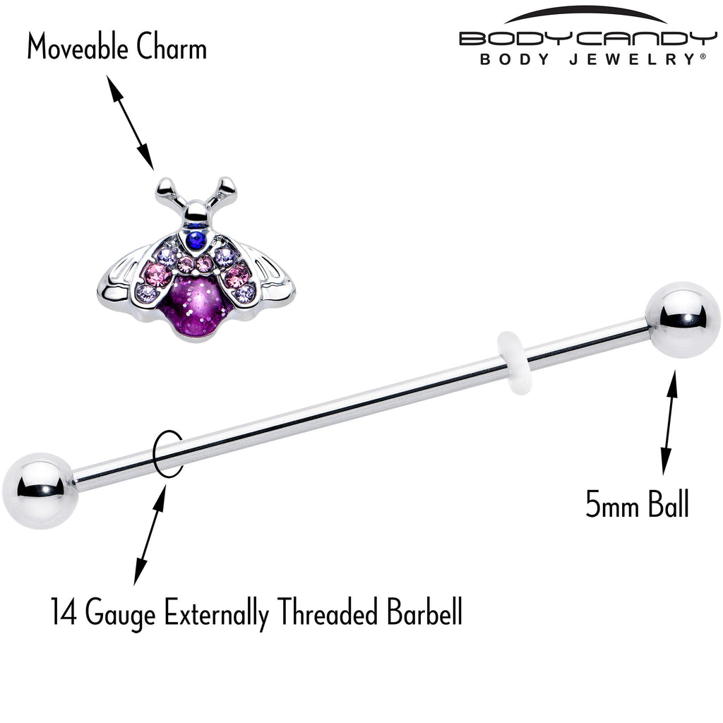 14G Pink Blue Gem Beautiful Insect Industrial Barbell 38mm