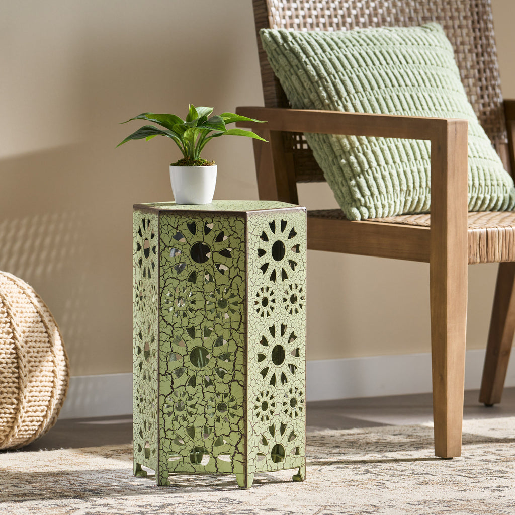 ELIANA 12' Side Table Sunburst Design Green Iron Compact