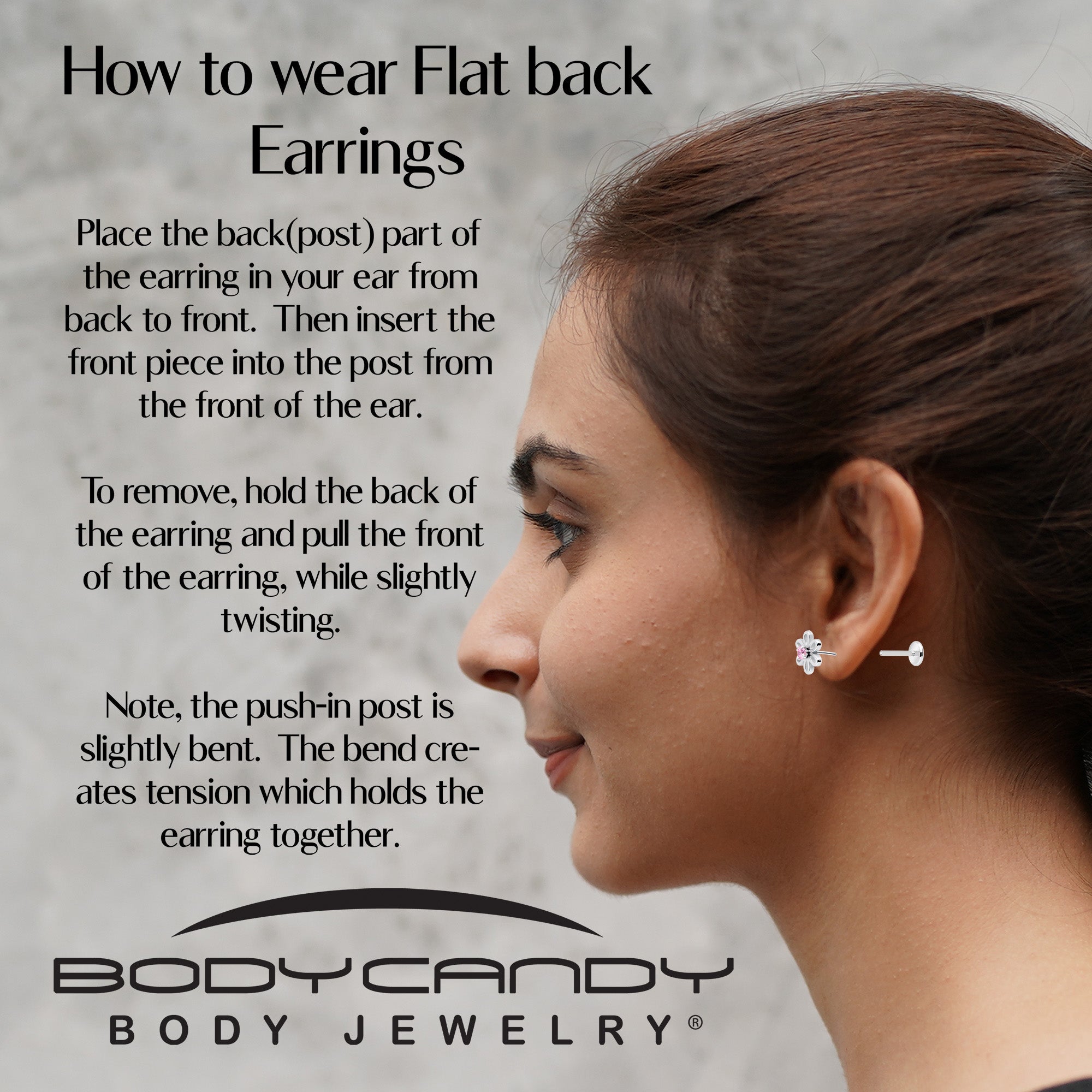 Pink CZ Gem Loopy Daisy Flat Back Stud Earrings - 1 Pair
