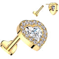 18G 5/16 Clear CZ Gem Heart Duo Gold PVD Medical Grade Titanium Reversible Flat Back Earring