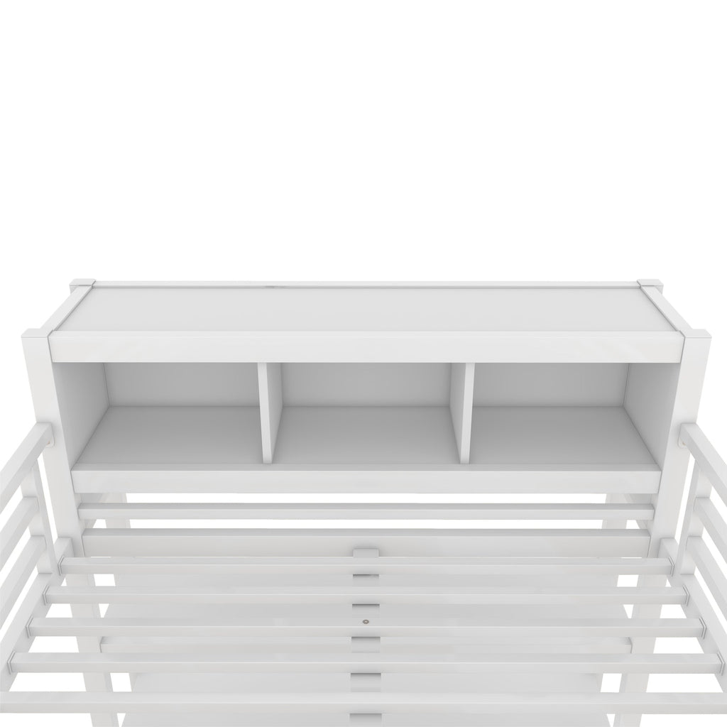 Metal Loft Bed with Wardrobe And L-shaped Desk, Full Size Loft Bed with Storage Cubes and Shelves, Heavy Duty Loft Bed for Kids Teens Adults, White