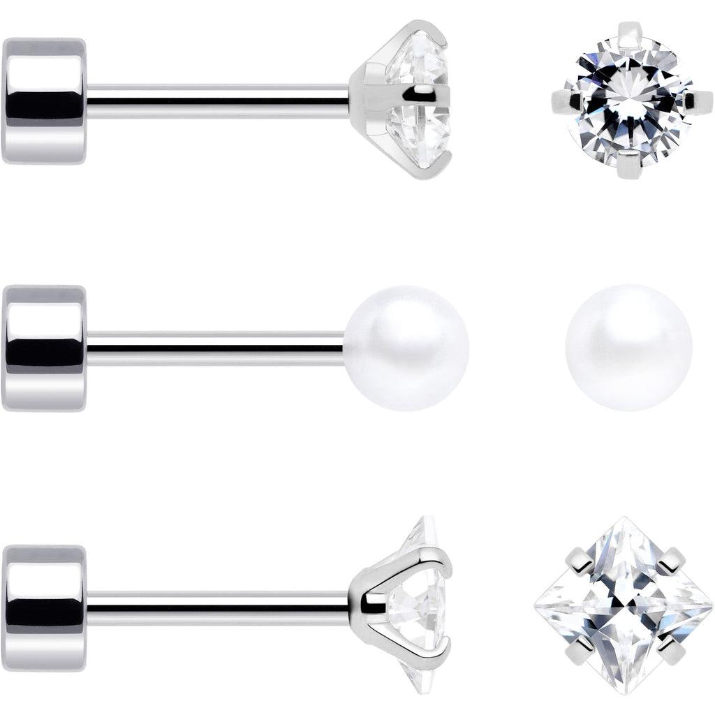 20G Clear Gem White Orb Flatback Earring Set of 6