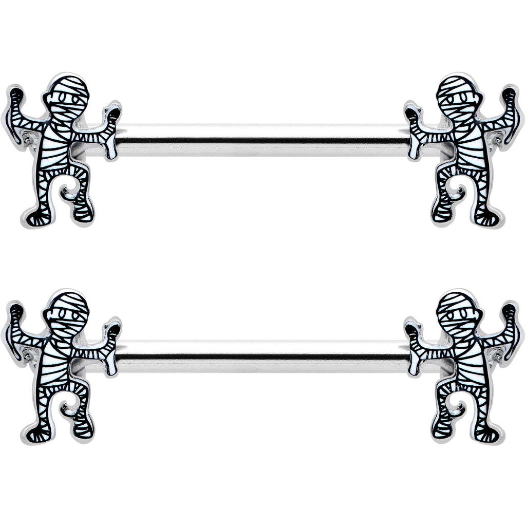 14G 9/16 Two Tone Halloween Mummy Barbell Nipple Ring Set