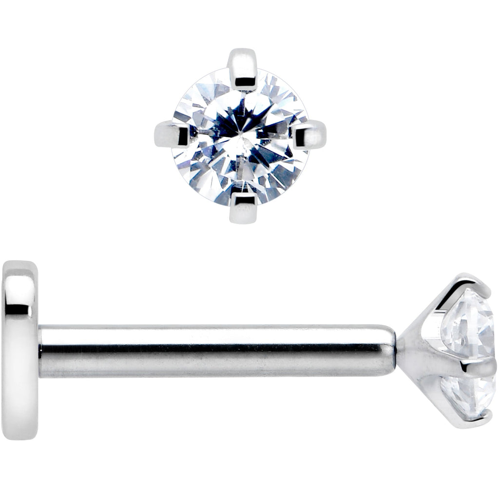 16G 5/16 Clear CZ Implant Grade Titanium Threadless Reversible Heart Flatback Stud