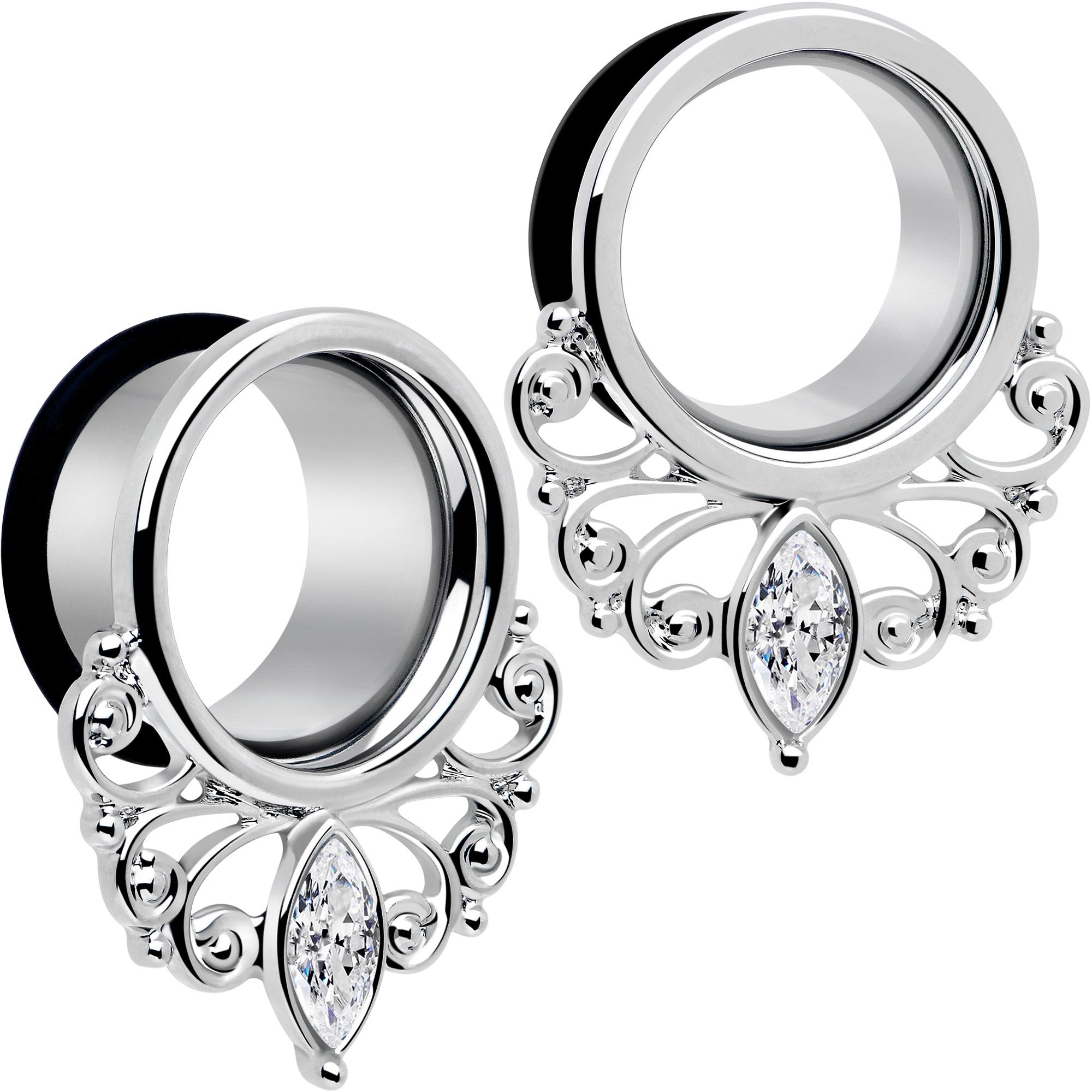 Clear Gem Drop Filigree Single Flare Tunnel Plug Set 6mm to 16mm