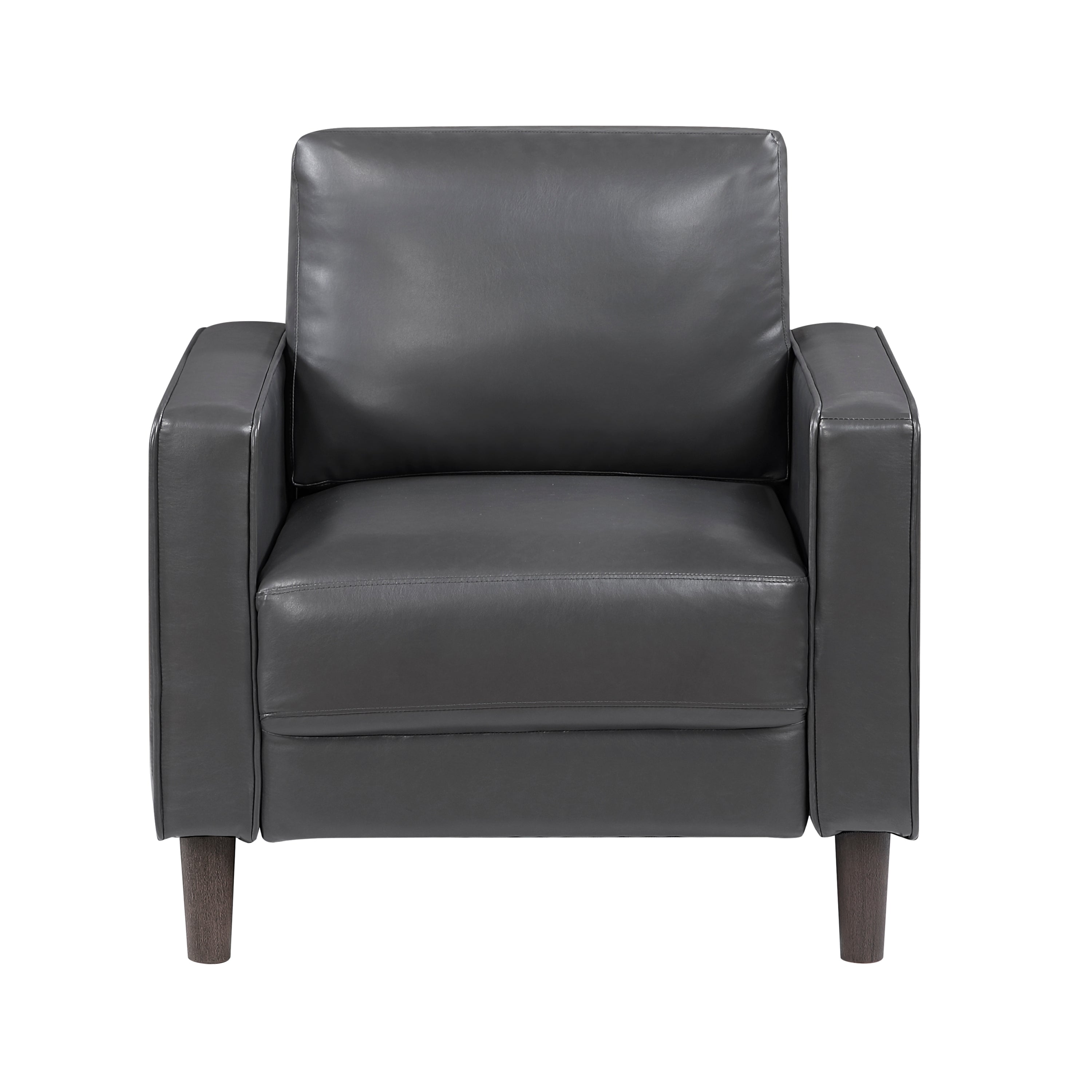 Modern Living Room Furniture 3pc Set Sofa Loveseat Chair Dark Gray Faux Leather Upholstered Cushion Back Seat Solid Wood