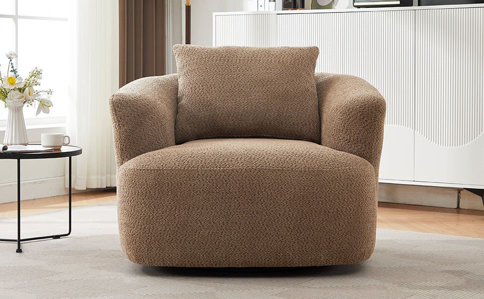 Chenille Upholstered 360° Swivel Chair with Throw Pillow, Dark Brown, 38.2' Accent Chair Sofa for Living Room and Office