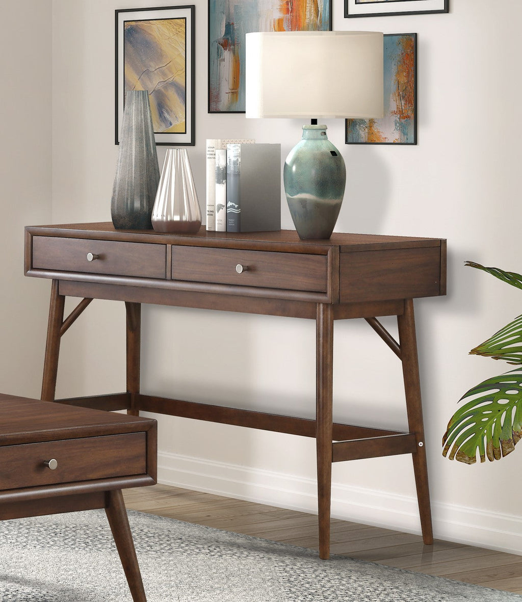 Sofa Table with Drawers Brown Finish Living Room Furniture 1pc