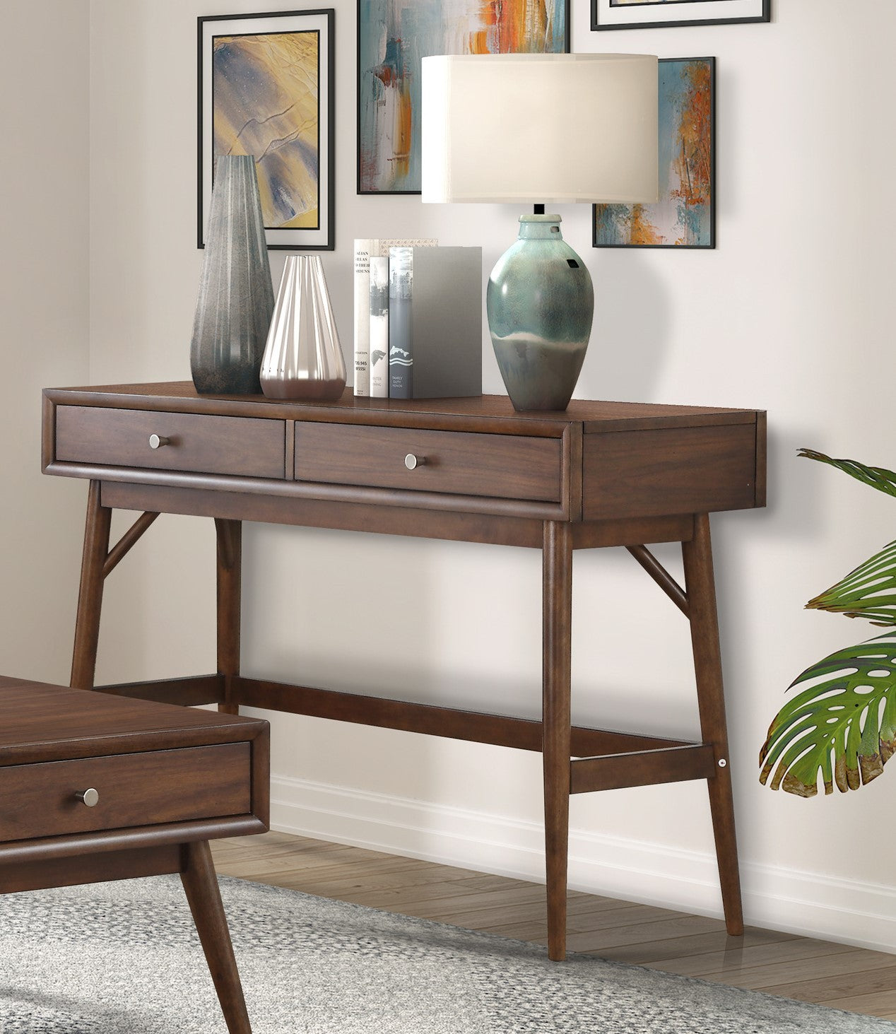 Sofa Table with Drawers Brown Finish Living Room Furniture 1pc