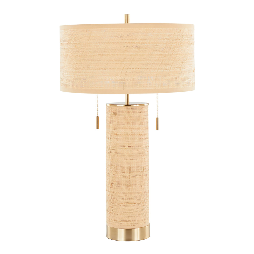 Cylinder Rattan 29' Contemporary Rattan Table Lamp in Royal Gold and Natural Rattan from Grandview Gallery by LumiSource