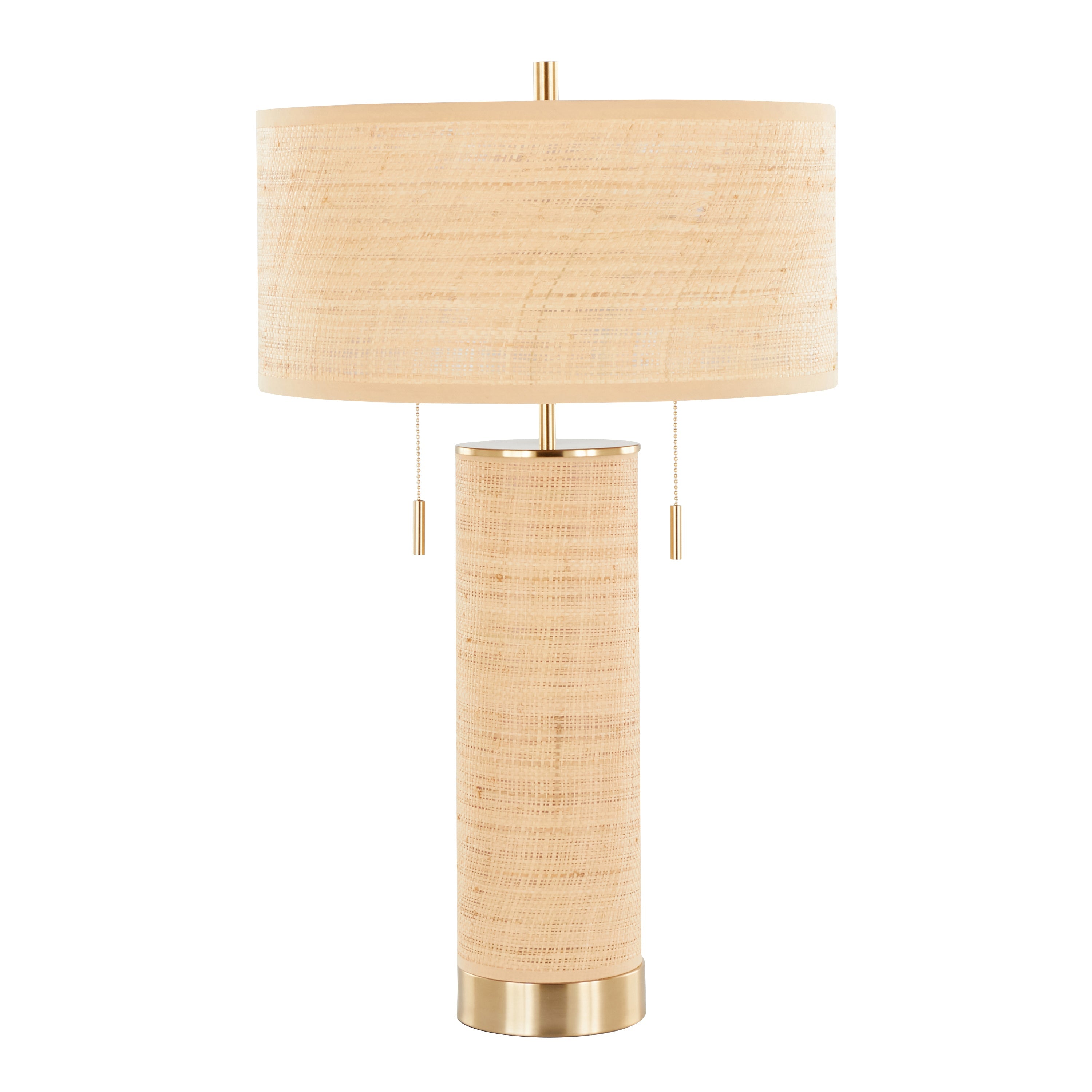 Cylinder Rattan 29' Contemporary Rattan Table Lamp in Royal Gold and Natural Rattan from Grandview Gallery by LumiSource