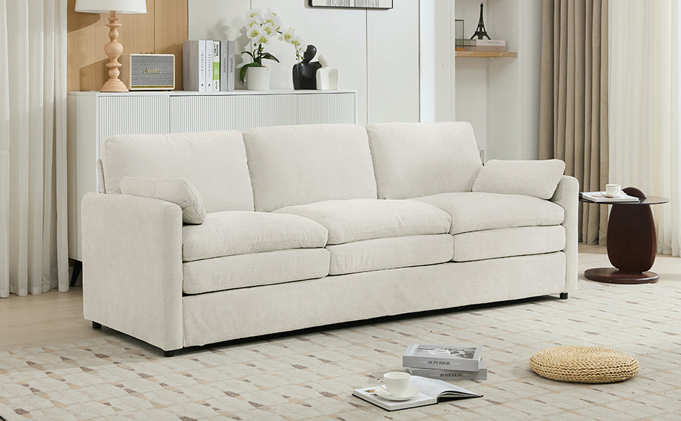 89'  Cozy Upholstered 3-seater Sofa Oversized Comfy Cloud Sofa Double Cushion 3-seater Sofa Plush Cushion Sofa Couch for Living Room, Beige