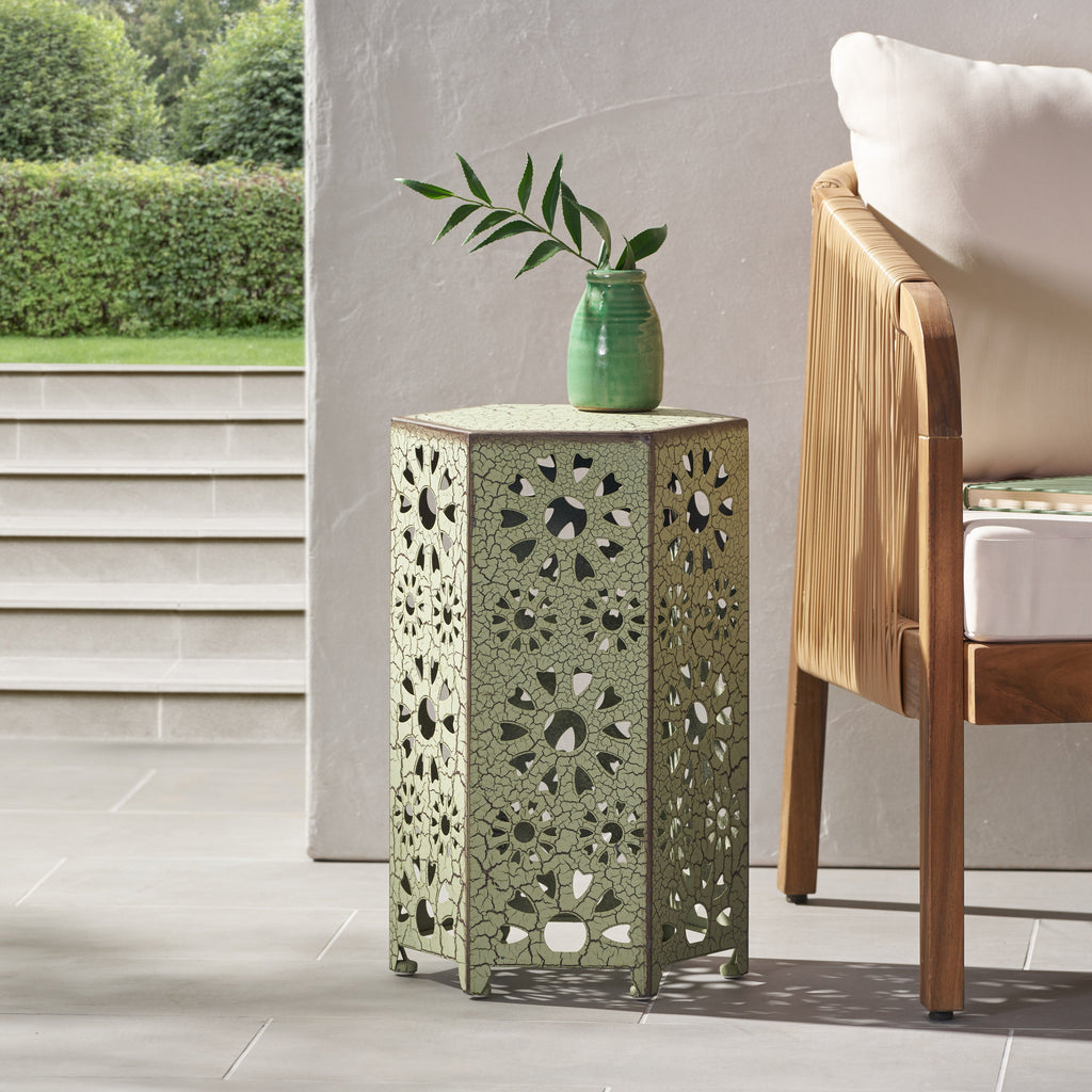 ELIANA 12' Side Table Sunburst Design Green Iron Compact