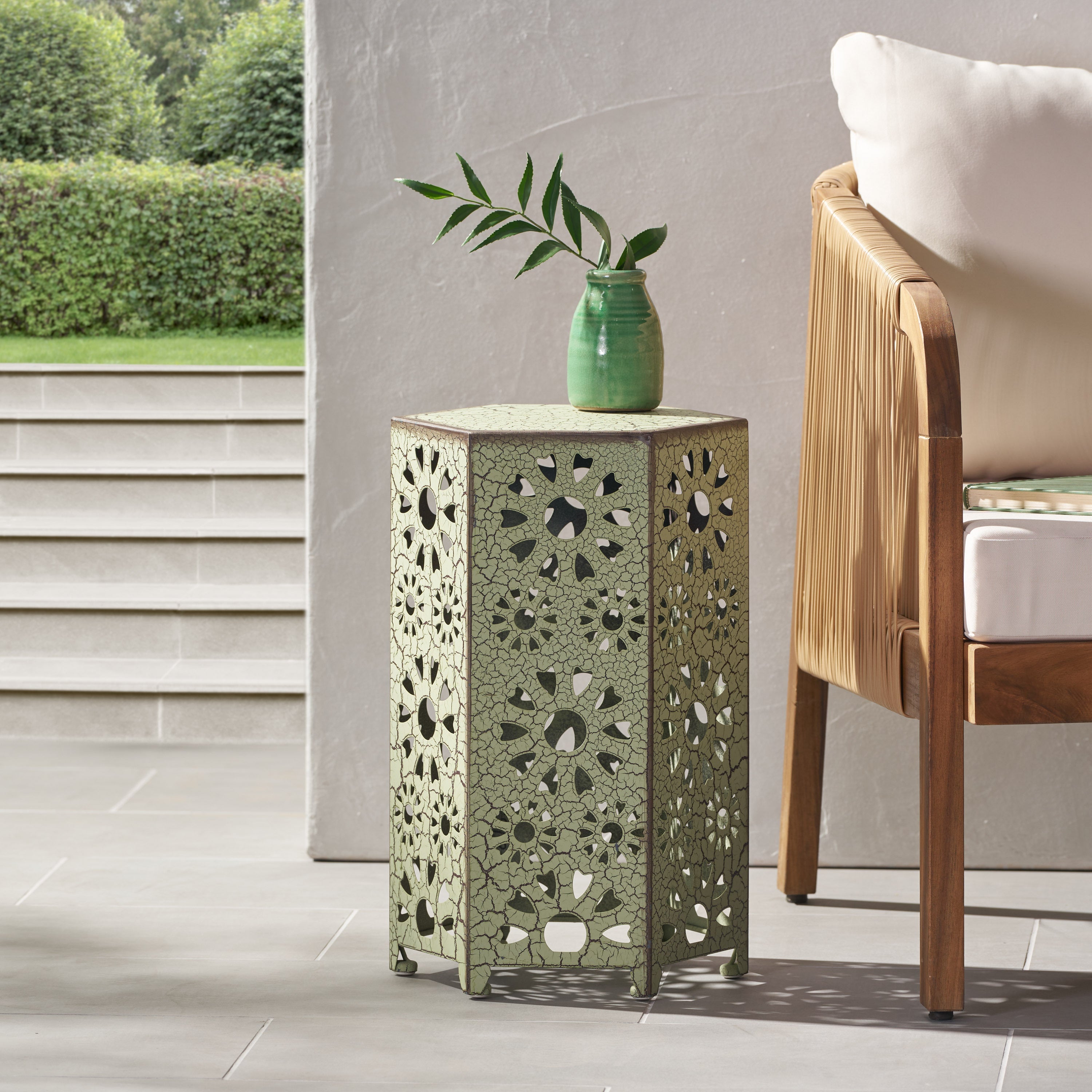 ELIANA 12' Side Table Sunburst Design Green Iron Compact