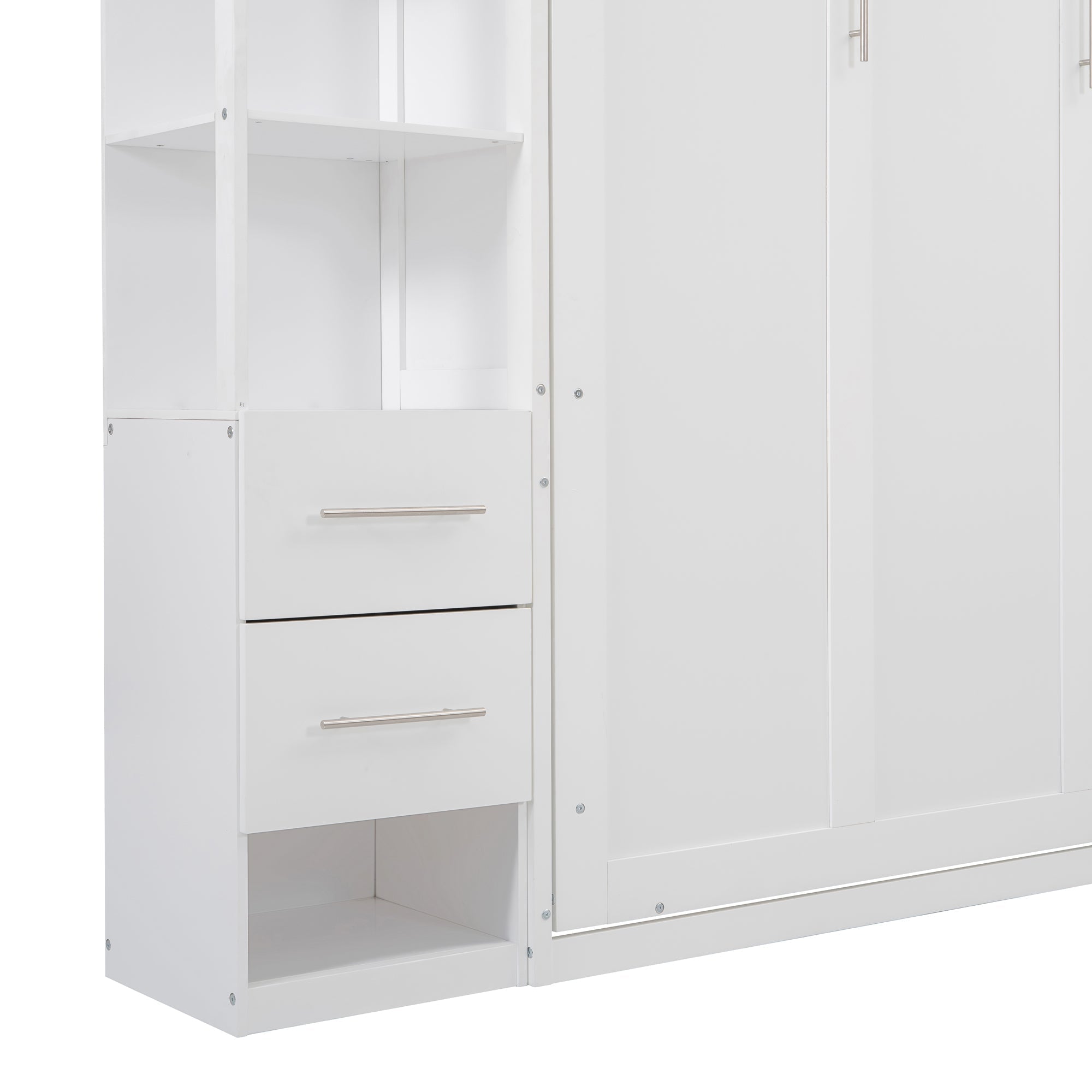 Queen Size Murphy Bed Wall Bed with Shelves, Drawers and LED Lights,White(OLD SKU:LP000566AAK-1)