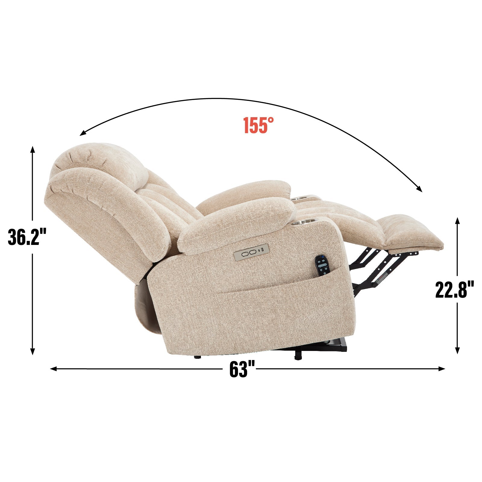 Up to 350 LBS Chenille Power Lift Recliner Chair, Heavy Duty Motion Mechanism with 8-Point Vibration Massage and Lumbar Heating, USB and Type-C Ports, Stainless Steel Cup Holders, Beige
