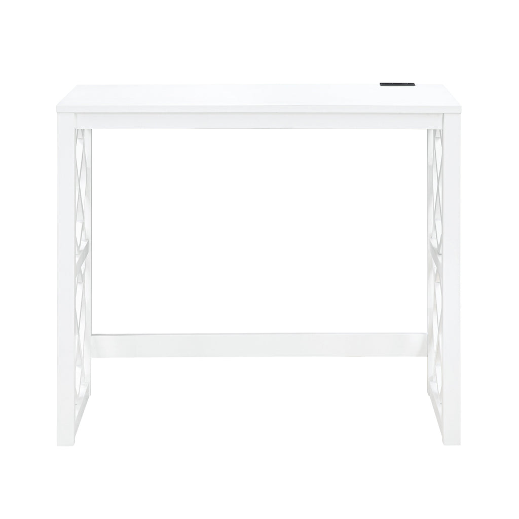 Desks and Stool Set 3pc White Finish Rolling Desk with Casters, 2 Charging ports Home Office Furniture