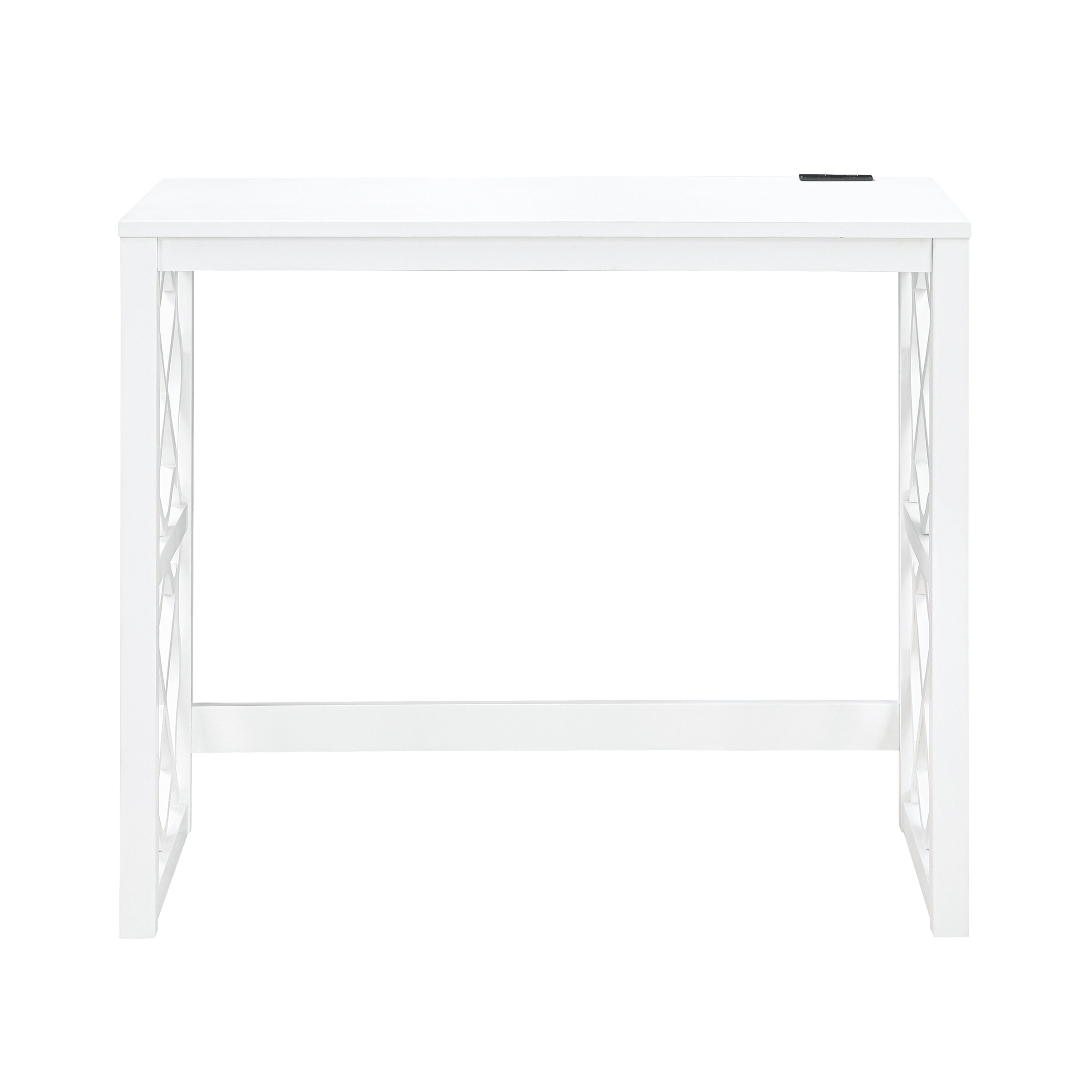 Desks and Stool Set 3pc White Finish Rolling Desk with Casters, 2 Charging ports Home Office Furniture