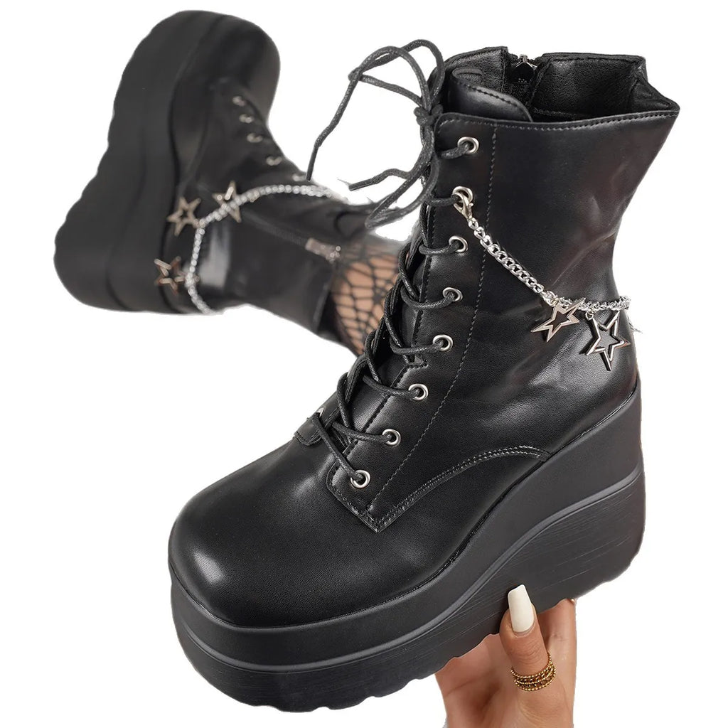 Lace Up Platform Wedge Boots