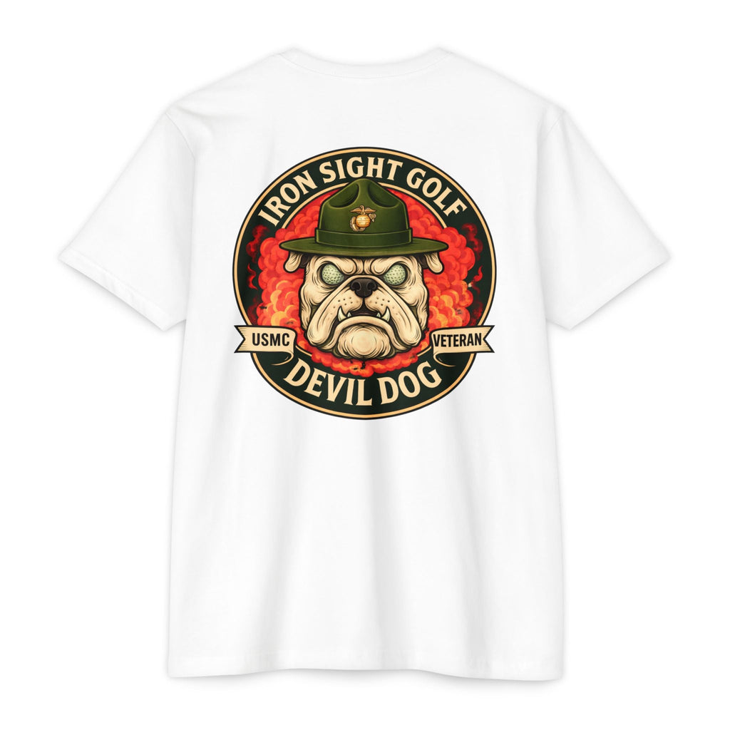 Marine Devil Dog Golf T‑Shirt — Bulldog with Drill Instructor Hat