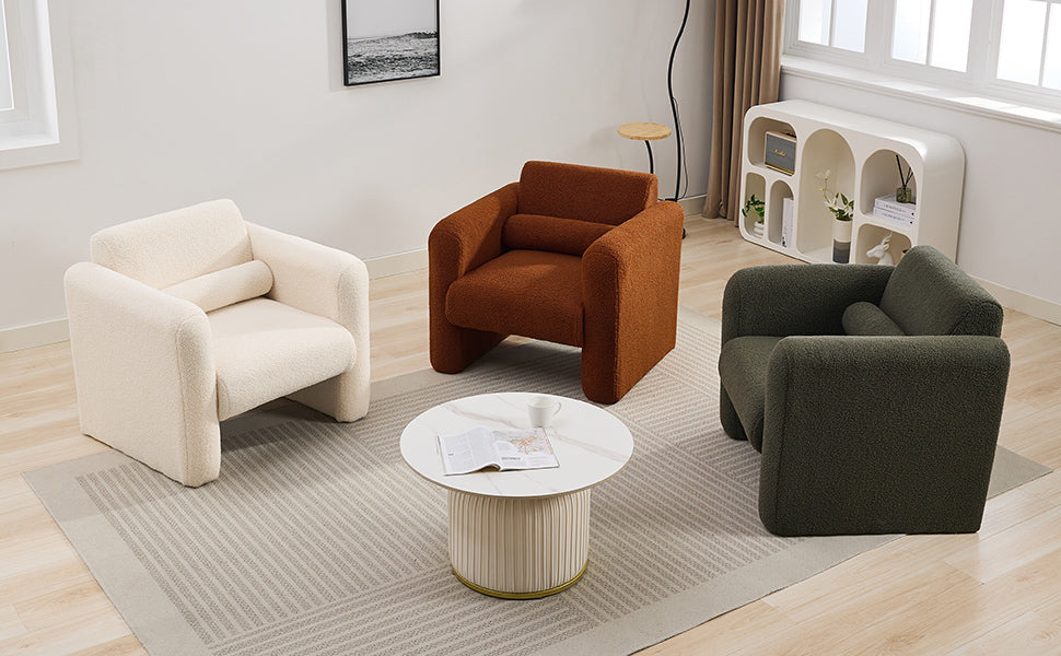 Modern Accent Chair Lambskin Sherpa Fabric Upholstered Comfy Reading Arm Chair Seaweed Green