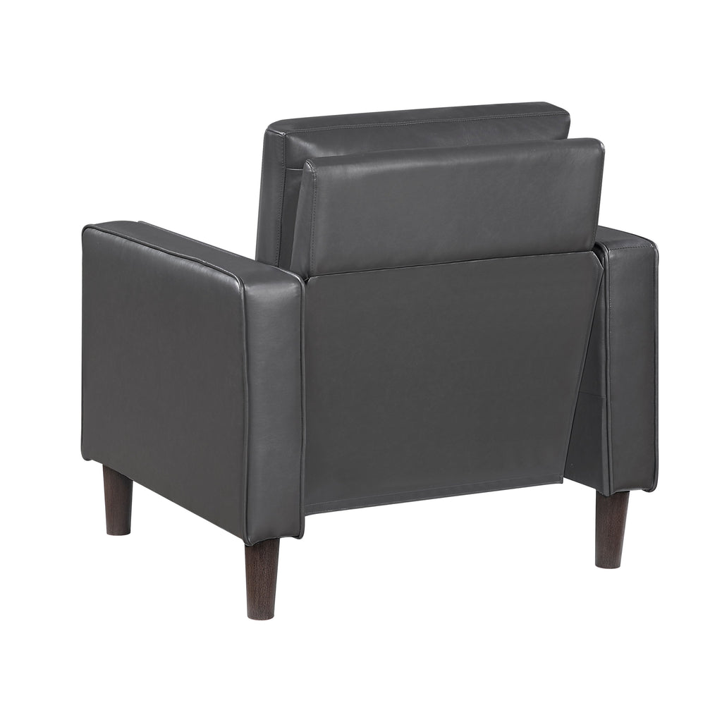 Modern Living Room Furniture 3pc Set Sofa Loveseat Chair Dark Gray Faux Leather Upholstered Cushion Back Seat Solid Wood