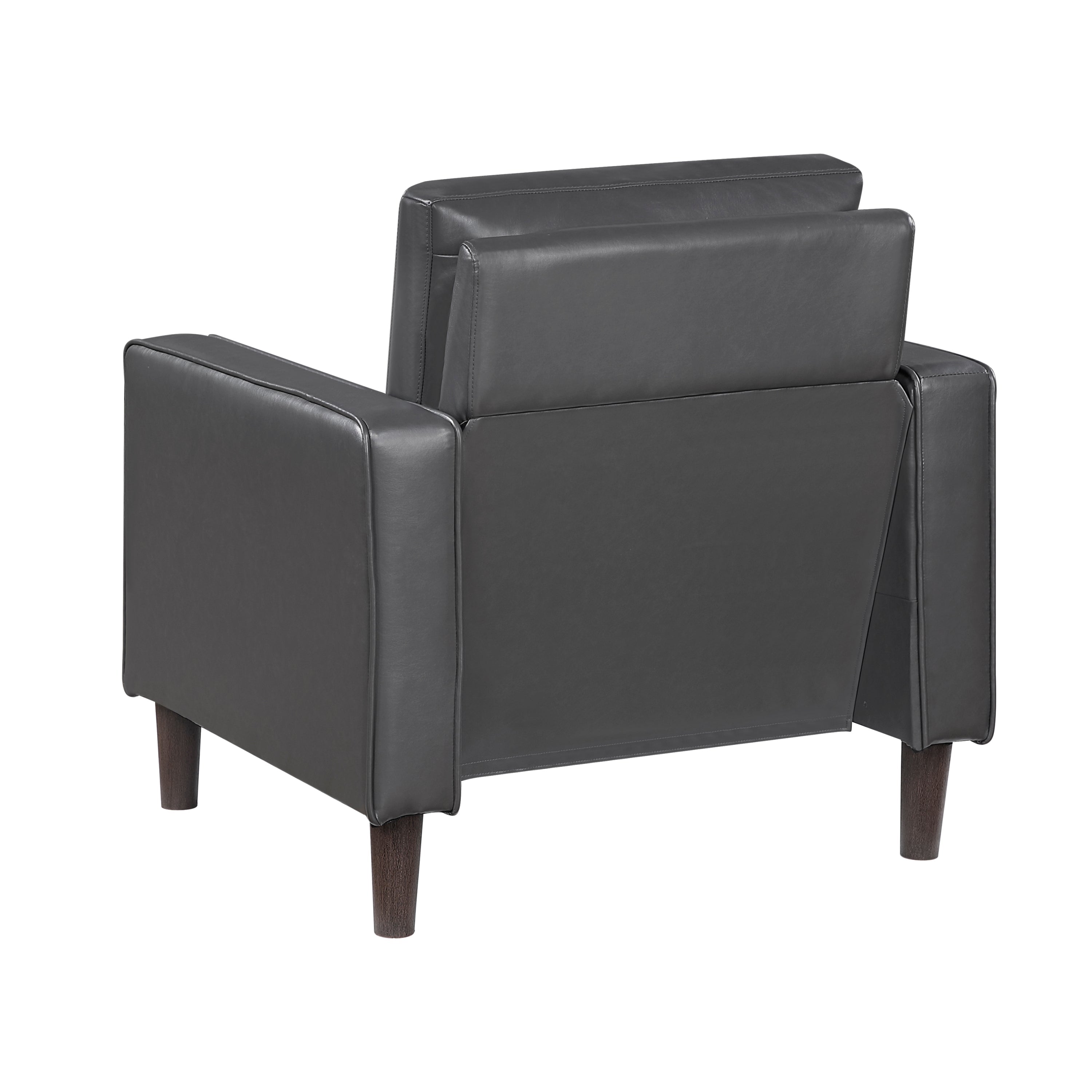Modern Living Room Furniture 3pc Set Sofa Loveseat Chair Dark Gray Faux Leather Upholstered Cushion Back Seat Solid Wood