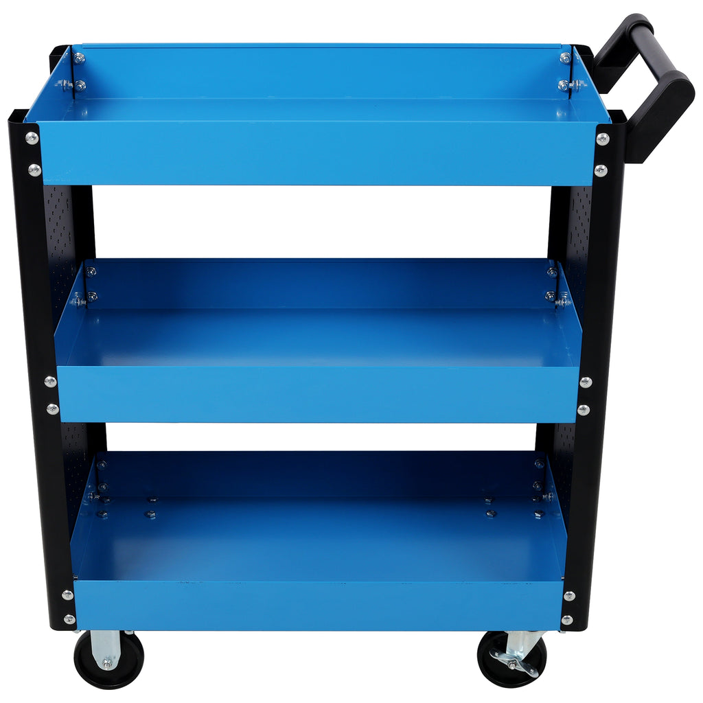 3 Tier Rolling Tool Cart on Wheels,Heavy Duty Utility Tool Cart with Pegboard for Repair Shop, Garage, Warehouse,Blue