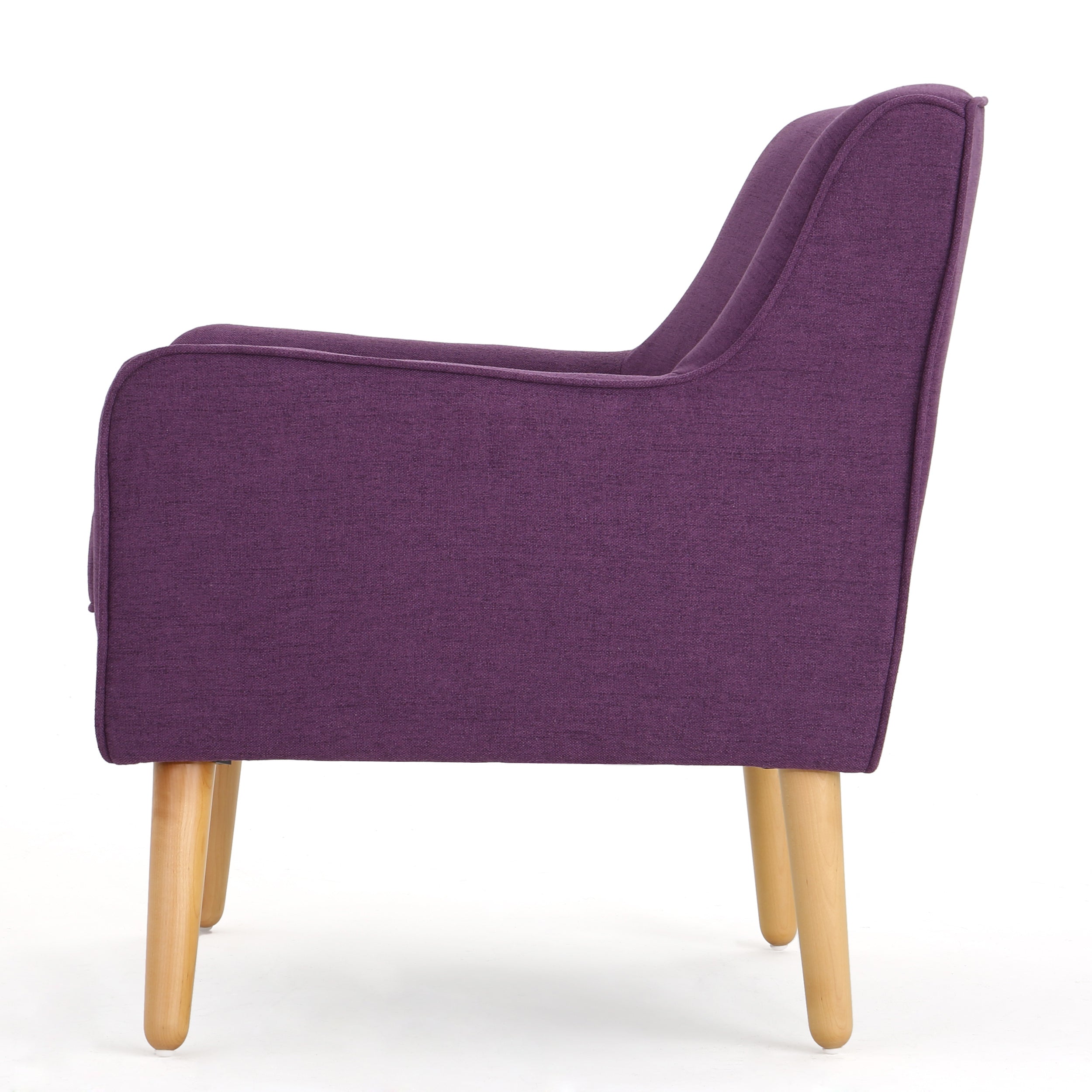 Mid-Century Modern Arm Chair with Tufted Back in Purple Fabric and Birch Wood Legs