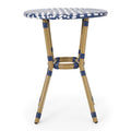 French Bistro Table Outdoor Elegance White+Blue Rattan 21.75x21.75x28.50 inches