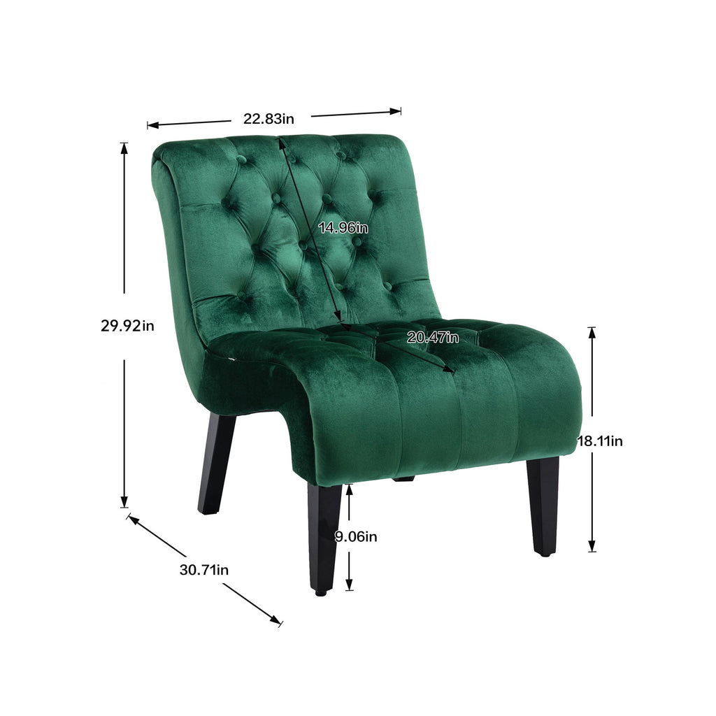 COOLMORE Modern Velvet Armless Accent Living Room Chair / Leisure Chair,Upholstered Fabric Button Comfortable Chair with Wooden Legs for Bedroom, Living Room, Office (Green Velvet)
