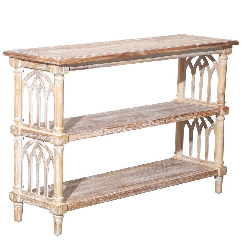 Rustic 3 - Tier Console Table with Gothic - Inspired Details, 47.24' Long Wooden Entryway Table for Living Room and Hallway